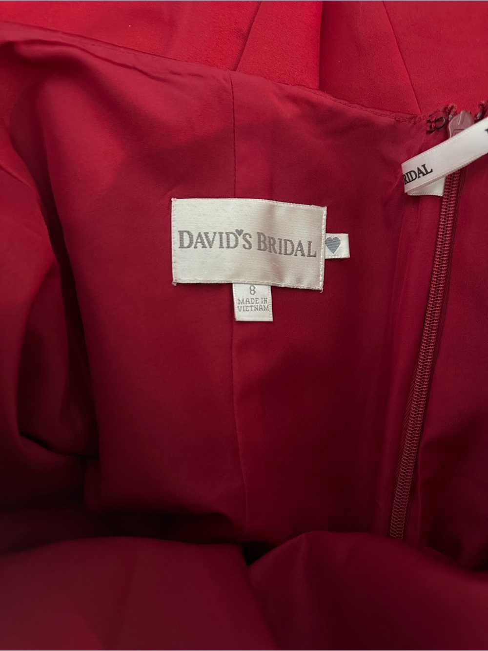 David's Bridal Deep Red Strapless Evening Dress